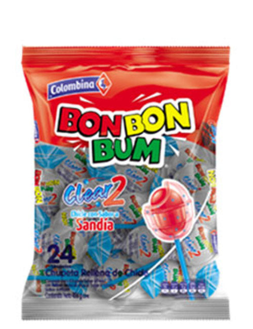 MASBon Bon Bum Clear 2 Watermelon Lollypops 24 Count-Fd