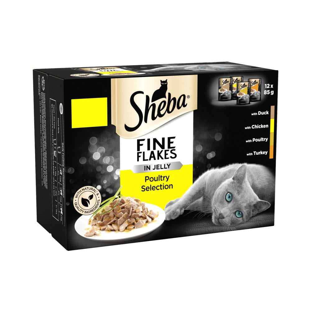 Sheba Fine Flakes Cat Food Pouches Poultry in Jelly 12 x 85g-Food