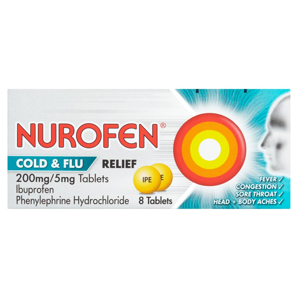 MASNurofen Cold & Flu Relief 200mg/5mg Tablets 8 Tablets-Food