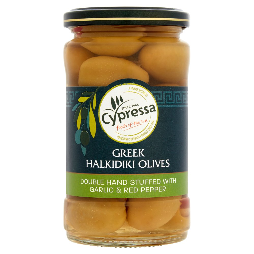 MASCypressa Greek Halkidiki Olives Double Stuffed with Garlic & Red Pepper 315g-Food