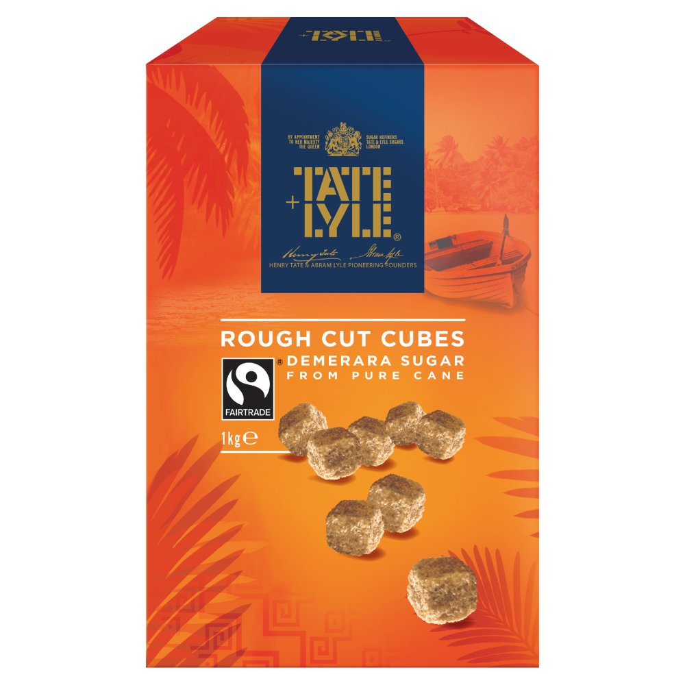 Tate & Lyle Fairtrade Cane Sugar Demerara Rough Cut Sugar Cubes 1kg-Food