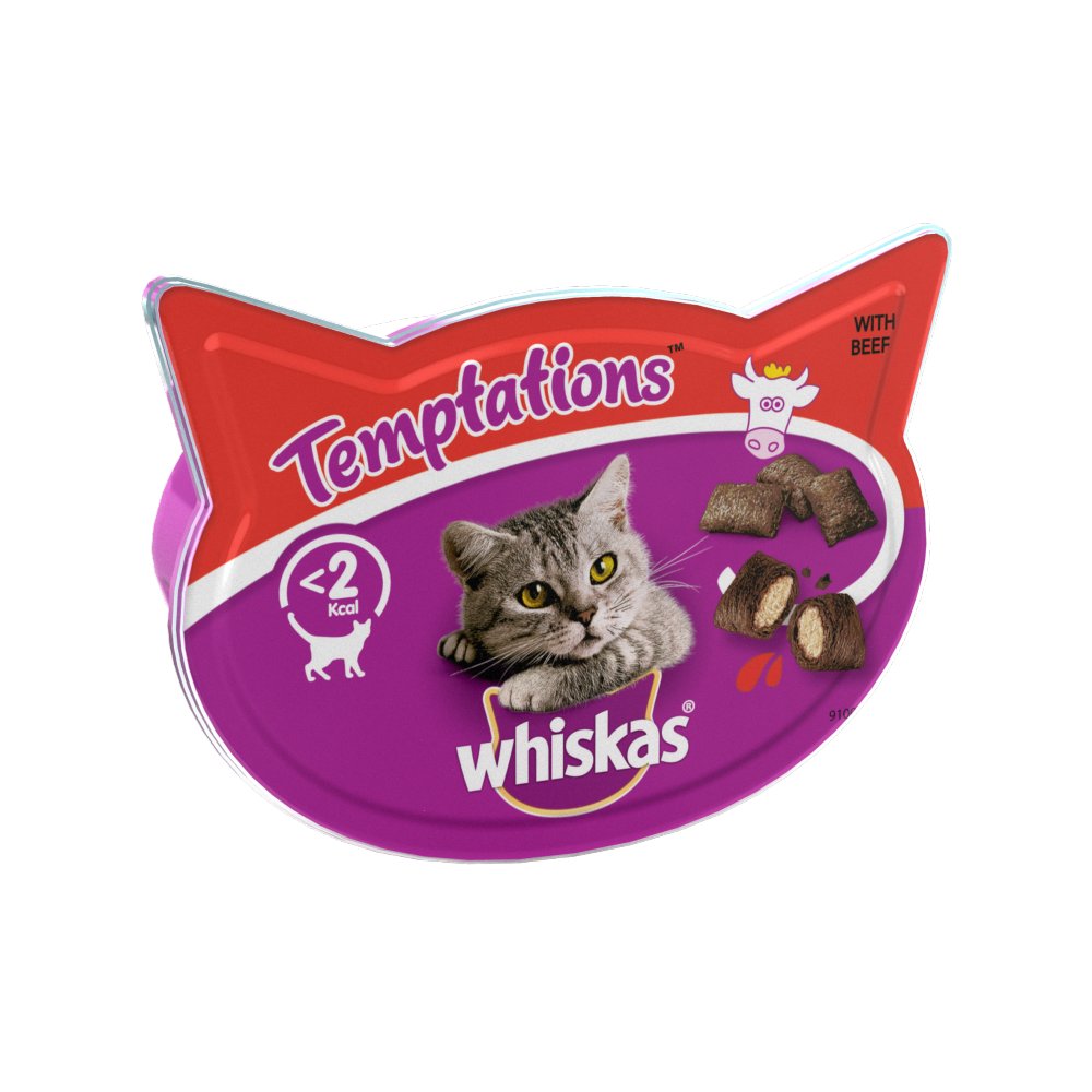 Whiskas Temptations Adult Cat Treat Biscuits with Beef 60g-Food