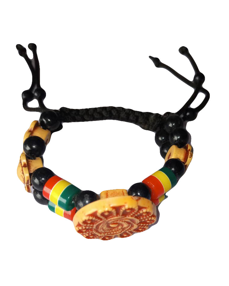 African Handmade Beaded Tribal Art Black Red Multicolor Printed Bracelets