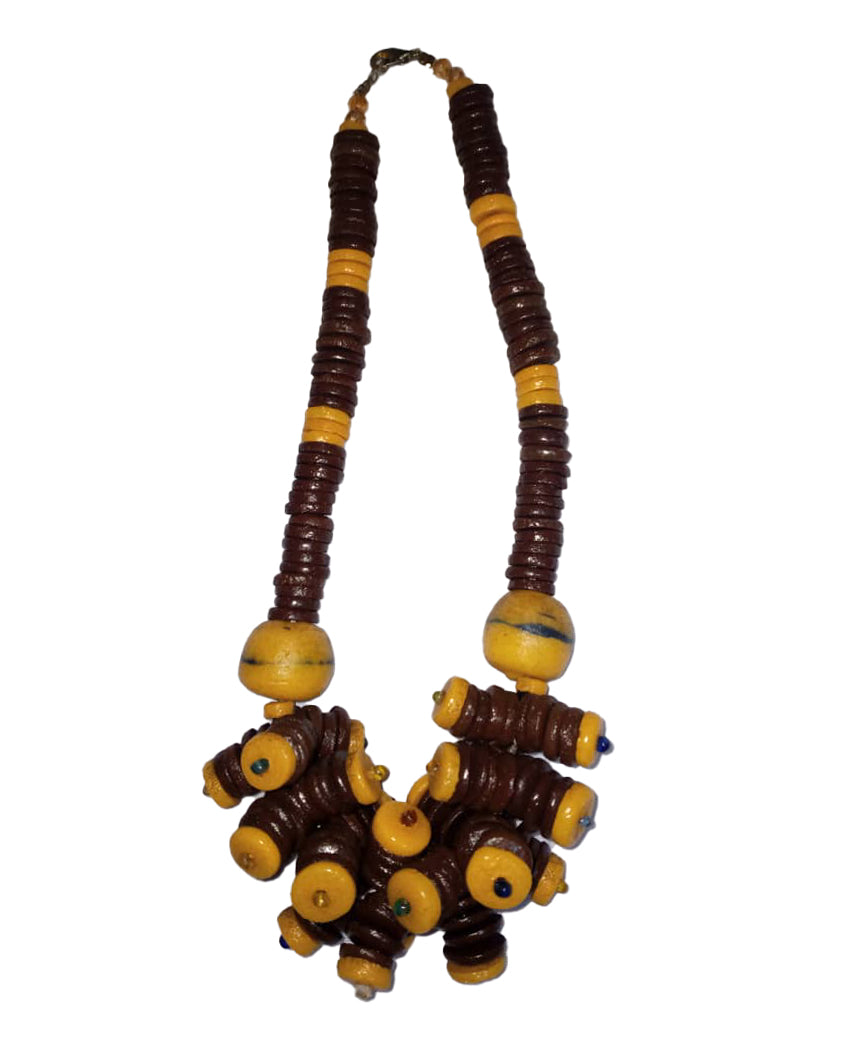African Tribal art Handmade Wooden Coffee Bean and Lemon Ginger Jewelry Locket Necklace set for women