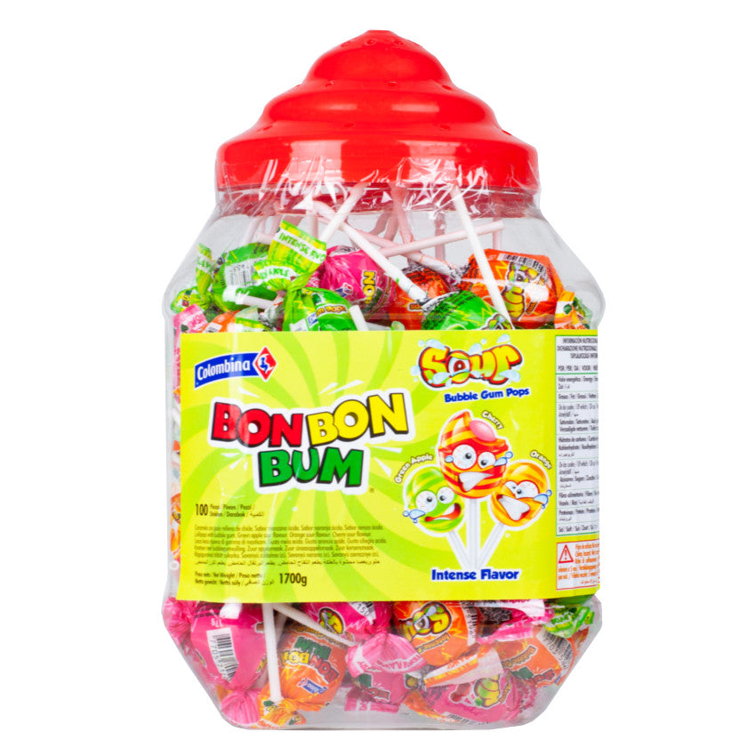 MASBon Bon Bum Sour Lollypops Jar 100 Count-Fd