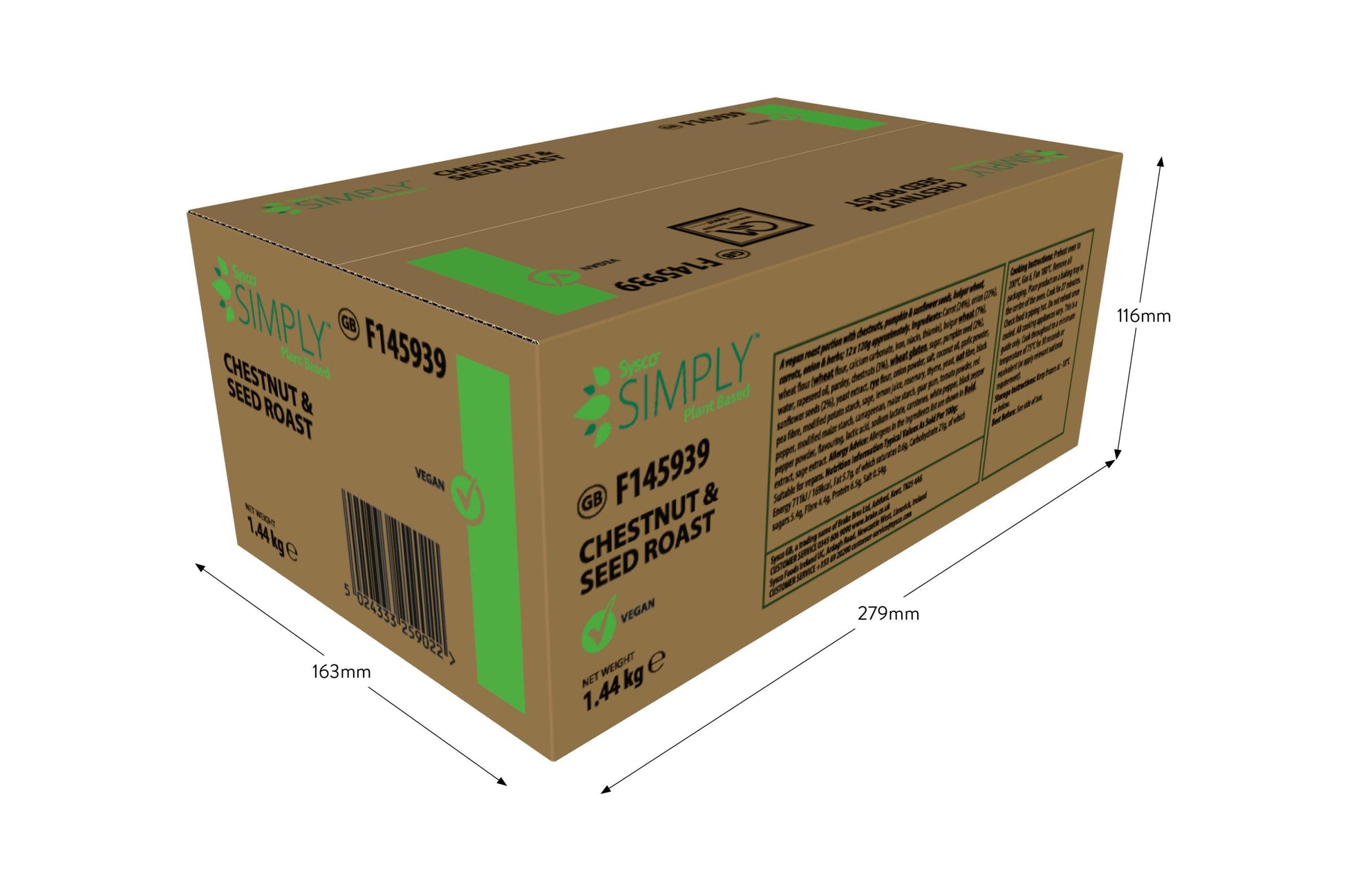 Sysco Simply Plant Based Chestnut & Seed Roast 12 x 120g Ready Meals Asetena Pa 