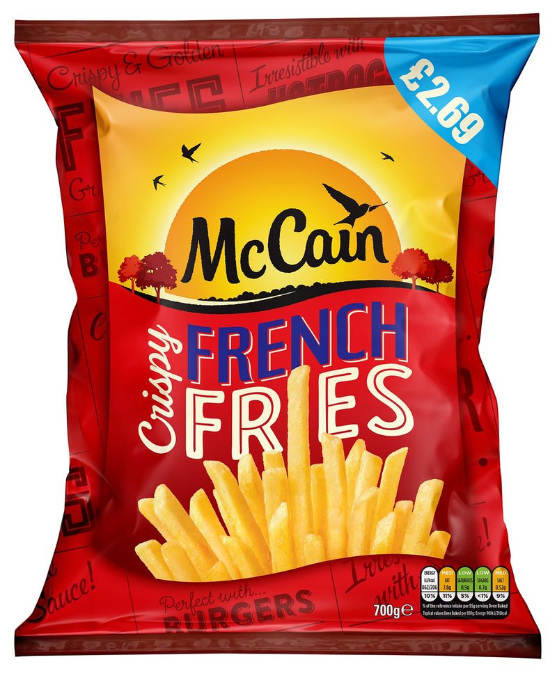 PM 2.69 McCains French Fries UNIT 5x700g . Packed 3 units to a case.
Unit Weight: 3.65 Kilos.
