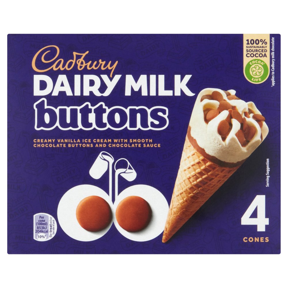 Cadbury Dairy Milk Buttons 4 x 100ml (400ml)   4pk × 6