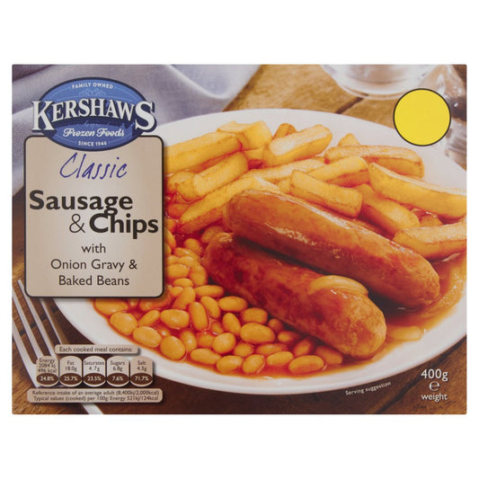Kershaws Classic Sausage & Chips with Onion Gravy & Baked Beans 400g   400g × 1