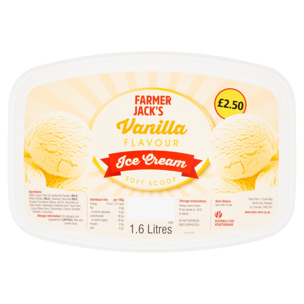 Farmer Jack's Vanilla Flavour Ice Cream 1.6 Litres   1.6Ltr × 6
