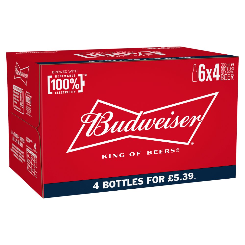 Budweiser Beer 4 x 300ml   300ml × 6 × 1