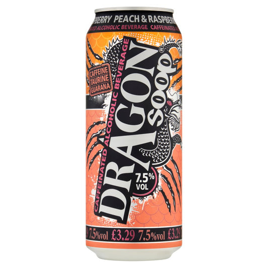 Dragon Soop Caffeinated Alcoholic Beverage Peach & Raspberry 500ml   500ml × 8 × 1