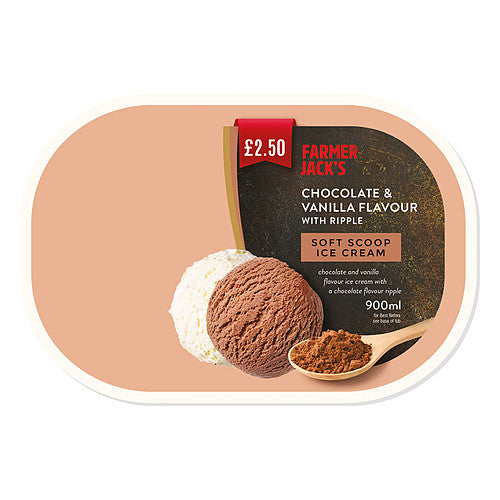 Farmer Jack's Chocolate & Vanilla Flavour with Ripple Soft Scoop Ice Cream 900ml   900ml × 6