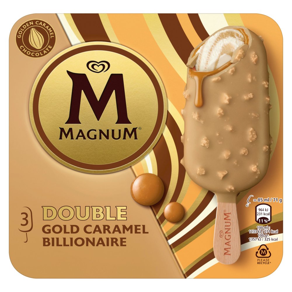 Magnum Ice Cream Sticks Double Gold Caramel Billionaire 3x 85 ml    3pk × 1