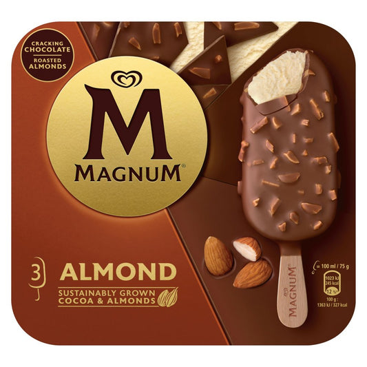 Magnum Ice Cream Sticks Almond 3x 100 ml    3pk × 10 Ice Cream Asetena Pa 