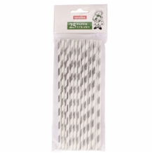 Caroline Paper Straws Silver Stripe  1x25's