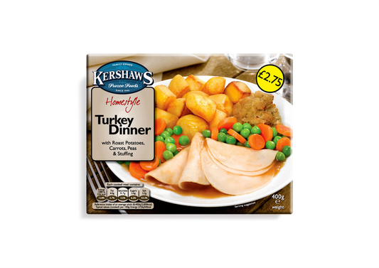Kershaws Turkey Dinner UNIT 6x400g . Packed 2 units to a case.Unit Weight: 2.52 Kilos.