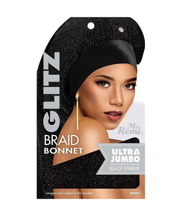 MS REMI GLITZ BRAID BONNET ULTRA JUMBO BLACK SPARKLE 3647 Durags and Caps Asetena Pa 