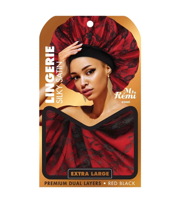MS REMI LINGERIE SILKY SATIN BONNET EXTRA LARGE RED BLACK 3681 Durags and Caps Asetena Pa 