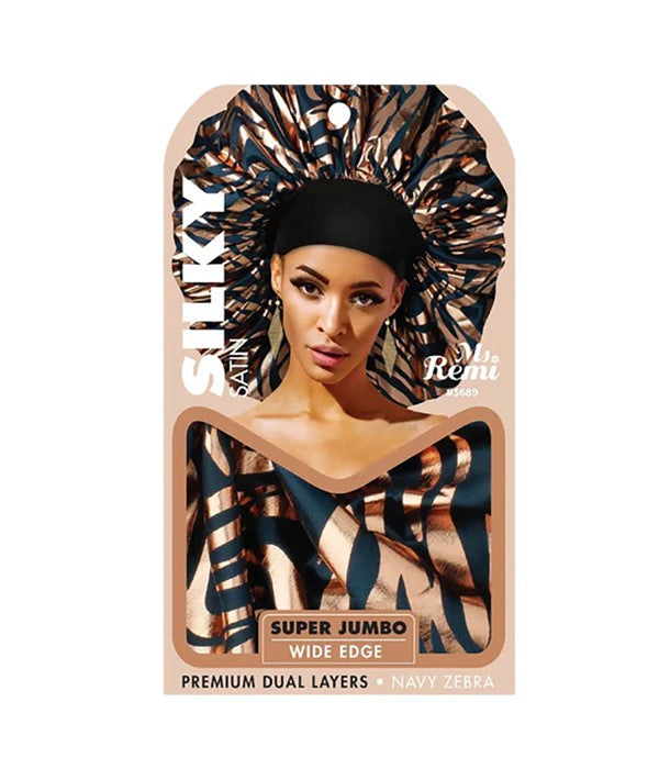 MS REMI GLIT SILKY SATIN BONNET SUPER JUMBO NAVY ZEBRA 3689 Durags and Caps Asetena Pa 