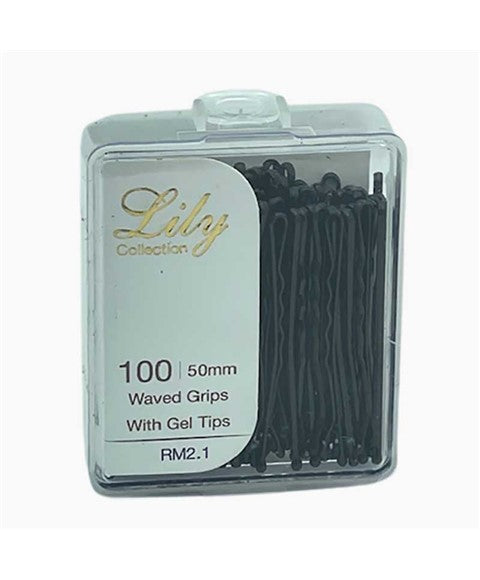 LILY COLLECTION WAVED GRIPS WITH GEL TIPS RM2 1 50mm x 100 pcs Color Black Kids Hair Accessories Asetena Pa 