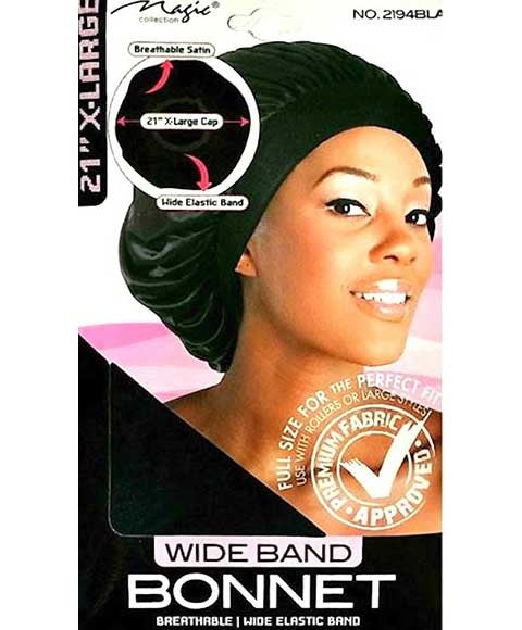 MAGIC COLLECTION WIDE BAND BREATHABLE BONNET 2194BLA X Large Durags and Caps Asetena Pa 