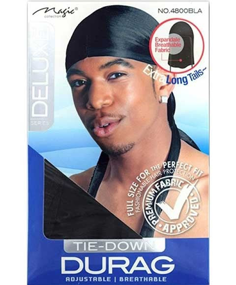 MAGIC COLLECTION DELUXE TIE DOWN DURAG  Color 4800BLA Durags and Caps Asetena Pa 