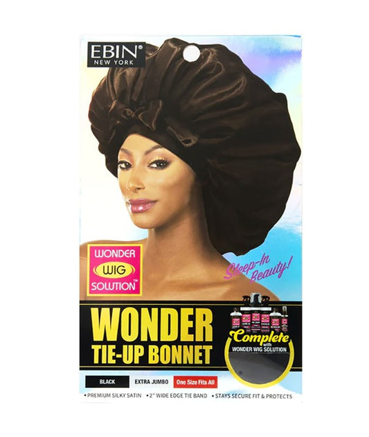 WONDER TIE UP BONNET EXTRA JUMBO one size fits all Color Black Durags and Caps Asetena Pa 