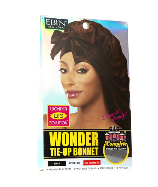 WONDER TIE UP BONNET EXTRA LONG one size fits all Color Black Durags and Caps Asetena Pa 
