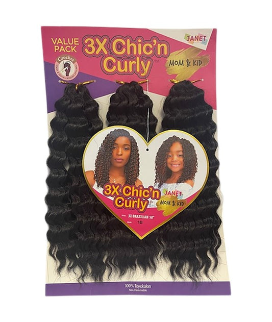 3X CHIC N CURLY SYN BRAZILIAN BRAID 10 Color 1B Hair for Braid Extensions Asetena Pa 