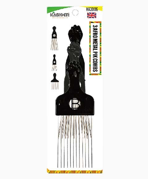 BEAUTY AMBITION AFRO METAL PIK COMBS KA3006 3 pcs Color Black Hair Brushes and Combs Asetena Pa 