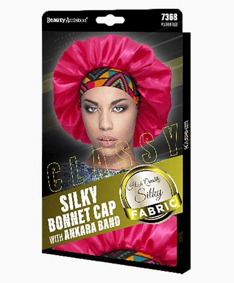 BEAUTY AMBITION CLASSY SILKY BONNET CAP WITH ANKARA BAND 7368  Color Assorted Durags and Caps Asetena Pa 