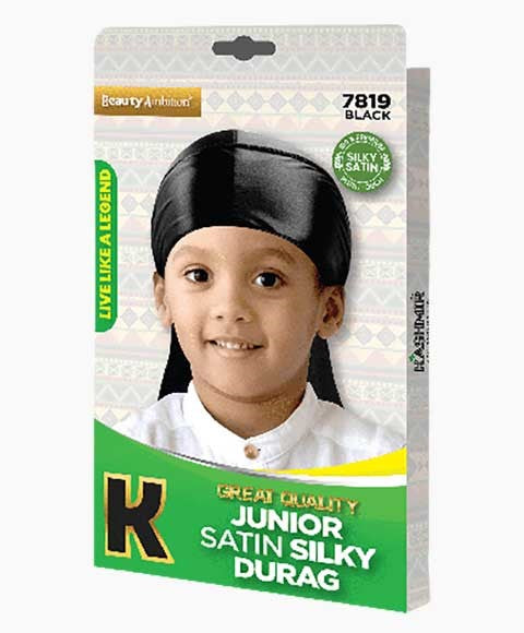 BEAUTY AMBITION GREAT QUALITY JUNIOR SATIN SILKY DURAG 7819 BLACK  Color Black Durags and Caps Asetena Pa 