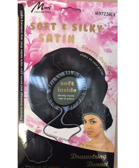 SOFT AND SILKY SATIN DRAWSTRING BONNET M9723BLK  Color M9723BLK Durags and Caps Asetena Pa 