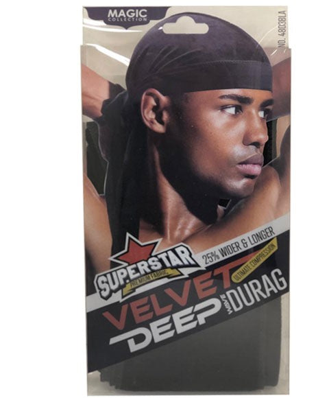 MAGIC COLLECTION SUPERSTAR VELVET DEEP WAVE DURAG 4803BLA Durags and Caps Asetena Pa 