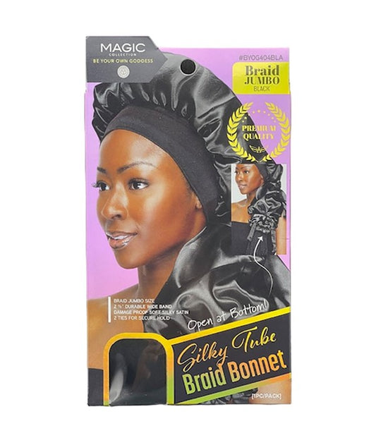 MAGIC COLLECTION SILKY TUBE BRAID BONNET BYOG404BLA Jumbo Color Black Durags and Caps Asetena Pa 