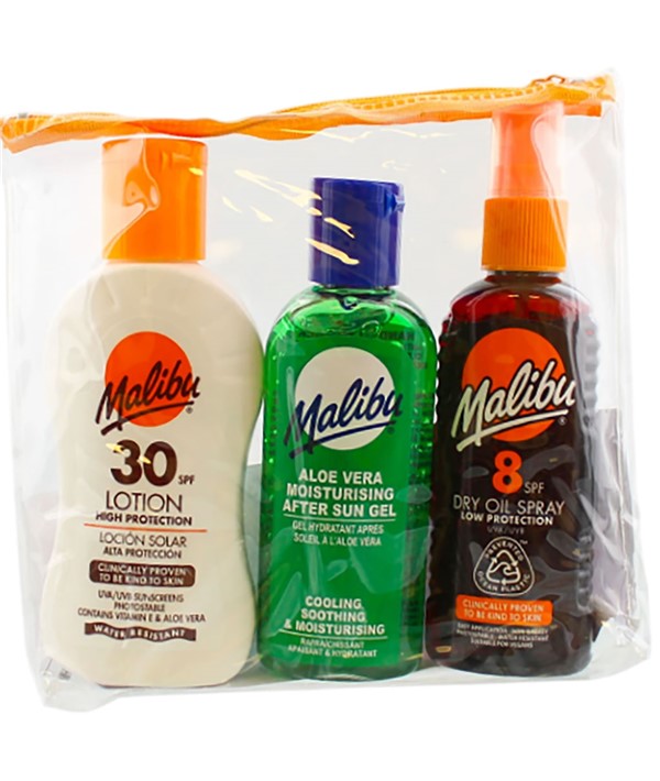 MALIBU TRAVEL BAG DRY OIL PACK WITH SPF8 AND SPF30 Skin Treatments Asetena Pa 