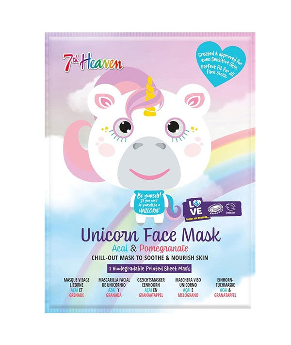 7TH HEAVEN ACAI AND POMEGRANATE UNICORN FACE MASK 1 Sheet Mask Skin Wash Asetena Pa 