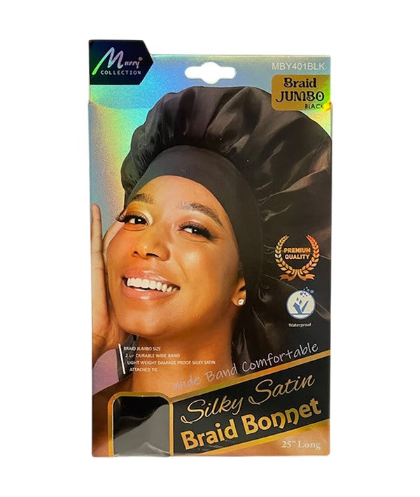 SILKY SATIN BRAID BONNET BLACK MBY401BLK Jumbo Durags and Caps Asetena Pa 