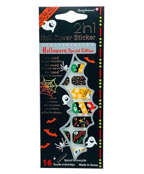 GLOSSY BLOSSOM 2 IN 1 NAIL COVER HALLOWEEN STICKER Nails Asetena Pa 