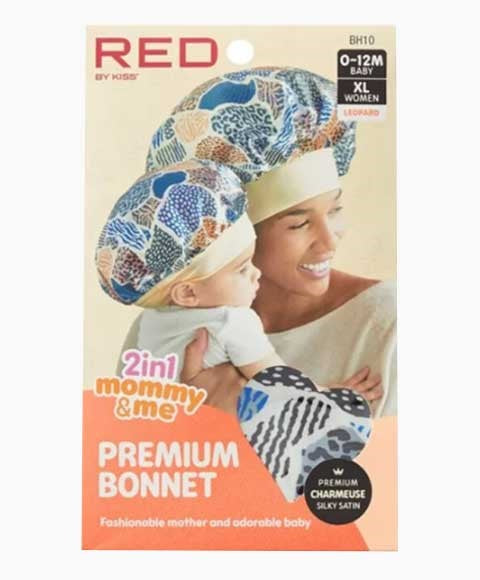 RED BY KISS 2 IN 1 MOMMY AND ME PREMIUM BONNET BH10  Color Leopard Durags and Caps Asetena Pa 