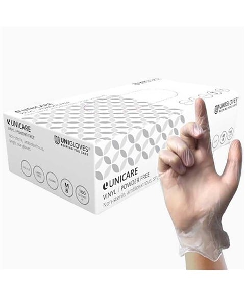 UNICARE VINYL POWDER FREE GLOVES L Health And safety Asetena Pa 