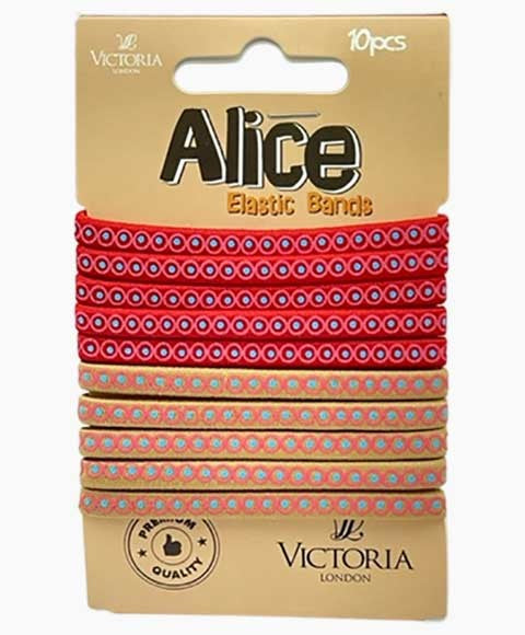 ALICE ELASTIC BANDS 48B3 10 Pcs Color Red And Beige Kids Hair Accessories Asetena Pa 