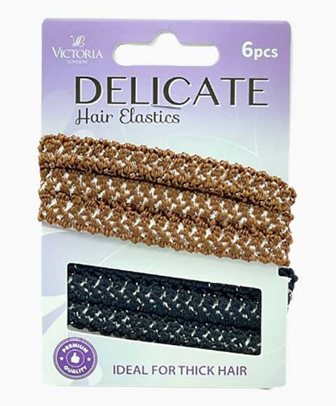 DELICATE HAIR ELASTIC BANDS 20A1 6 Pcs Color Brown and Black Kids Hair Accessories Asetena Pa 