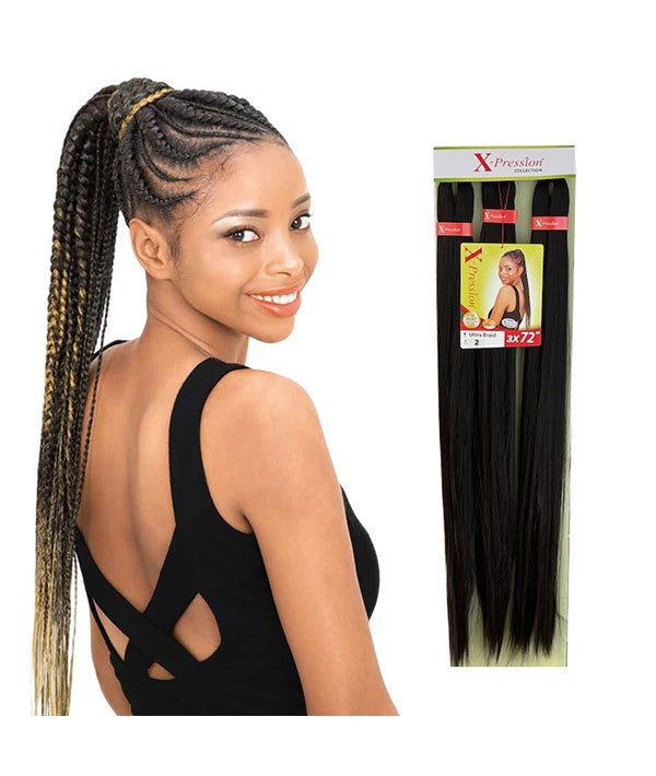 X PRESSION 3X SYNTHETIC PRE STRETCHED ULTRA BRAID 72 inch Color 1B Hair for Braid Extensions Asetena Pa 