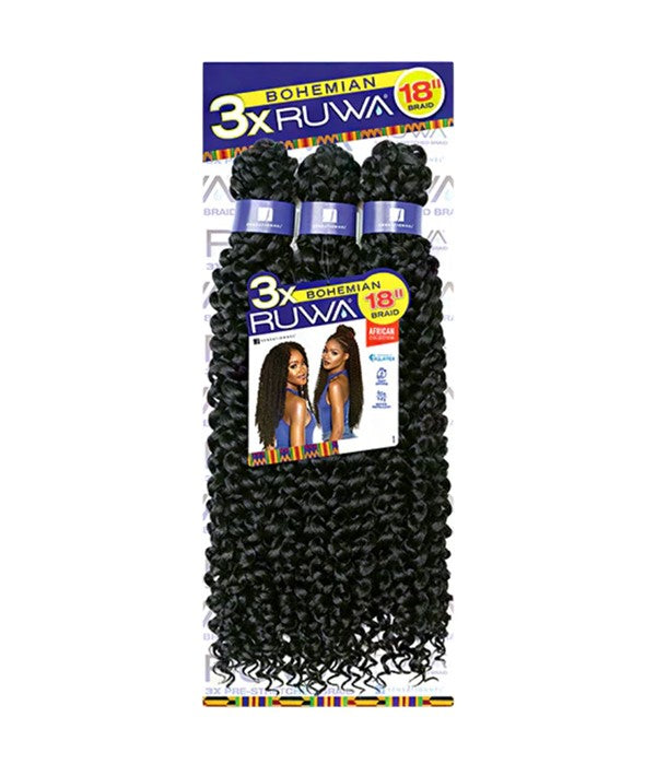 X PRESSION SYNTHETIC 3X PRE STRETCHED BOHEMIAN RUWA BRAID 18'' Color 1B Hair for Braid Extensions Asetena Pa 