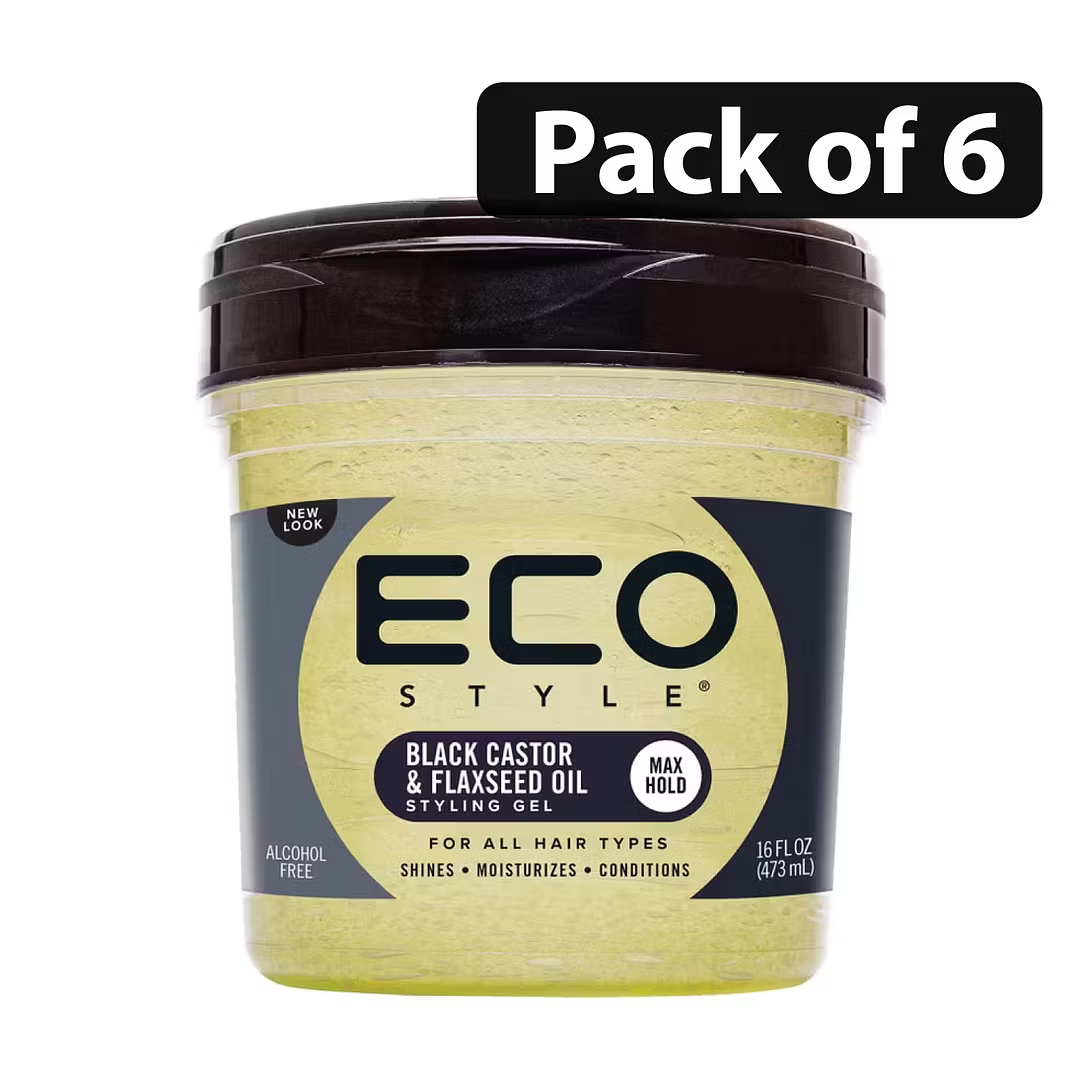 ECO STYLING GEL BLACK CASTOR & FLAXSEED OIL 6 x 160Z