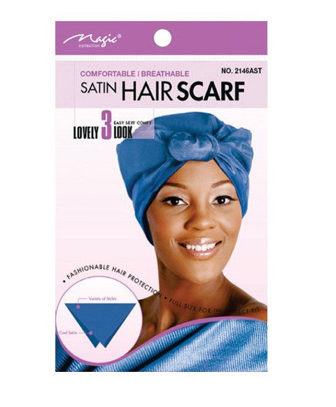 MAGIC COLLECTION SATIN HAIR SCARF  Color 2146 black Durags and Caps Asetena Pa 