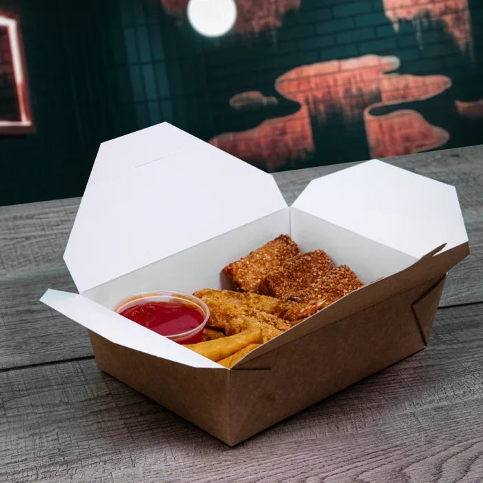 Large Kraft Takeaway Food Container (140x195x63mm) Box of 200 Paper Containers Asetena Pa 