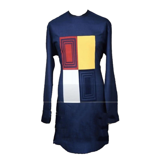 African Wear Men's Clothing Long Sleeve Solid Blue Multicolor Printed Tops Shirt
